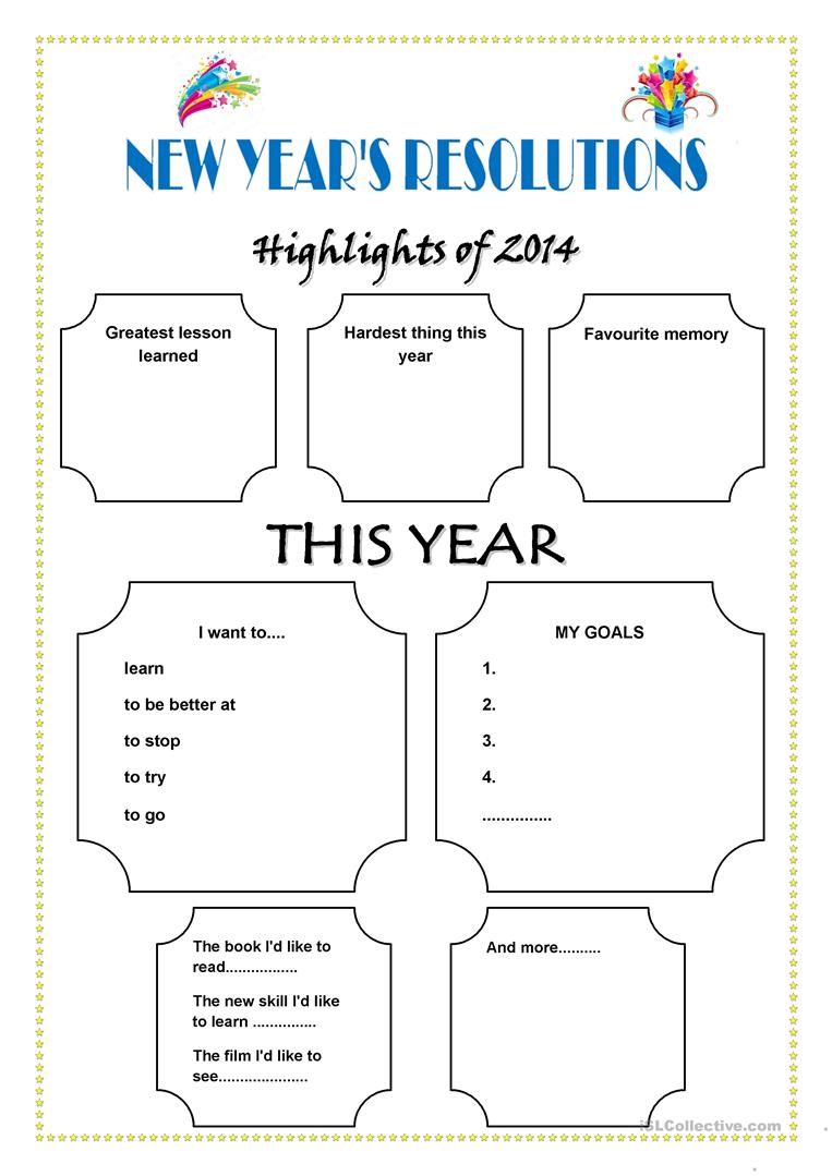 New Year s Resolutions Worksheet Free ESL Printable 