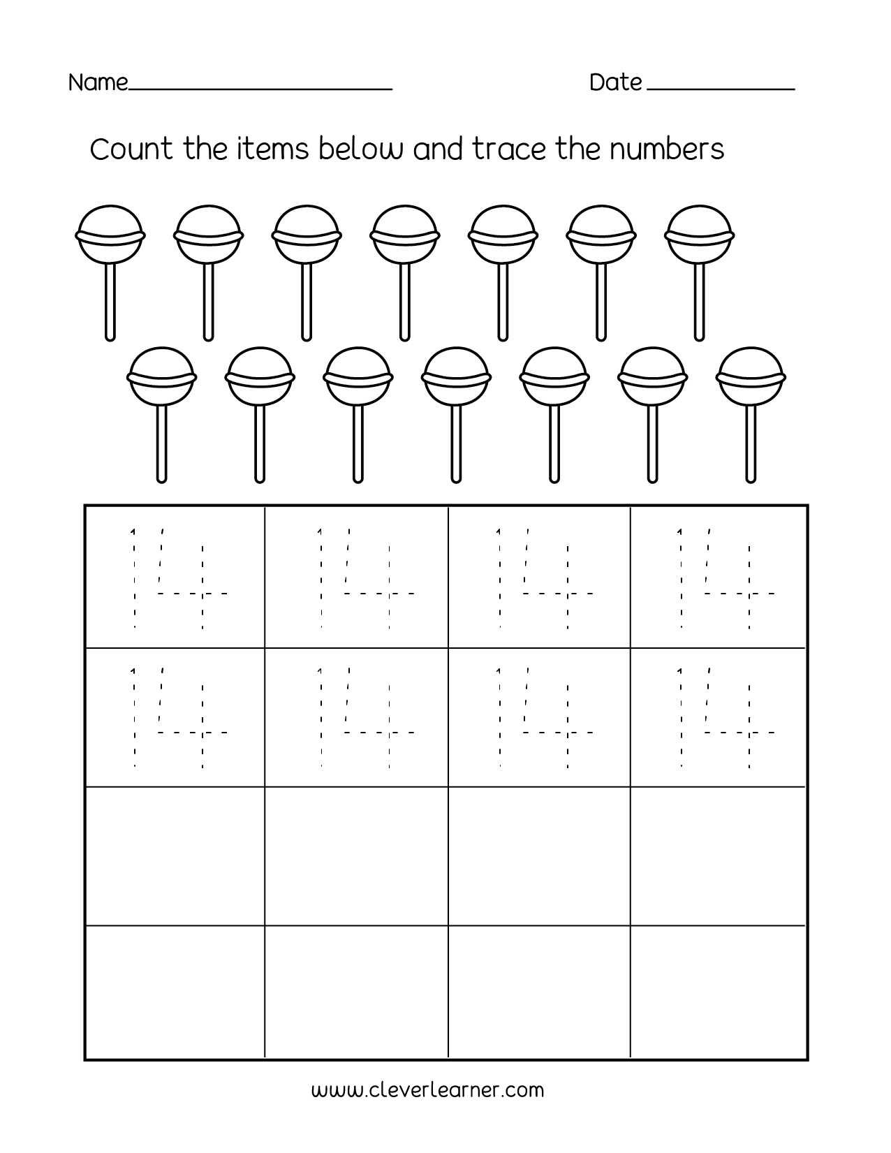 Number 14 Writing Counting And Identification Printable 