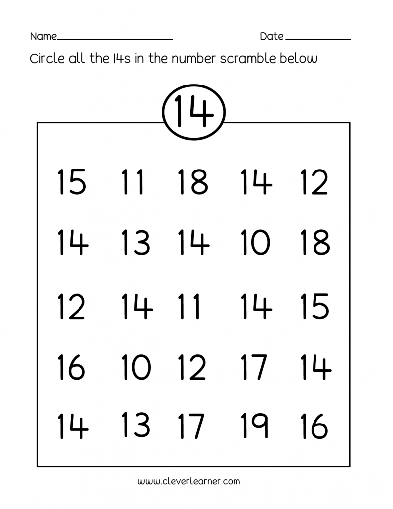 Number 14 Writing Counting And Identification Printable