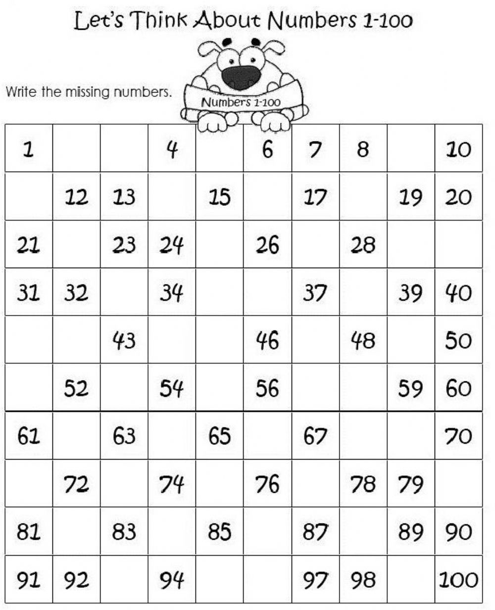 Numbers 1 100 Online Worksheet