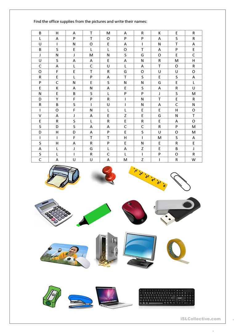 Office Supplies English ESL Worksheets For Distance 