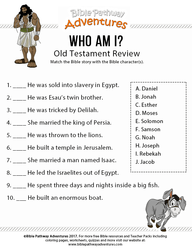 Old Testament Review Worksheet Bible Study Lessons 