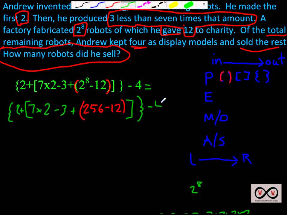 Order Of Operations A Word Problem Written As An 