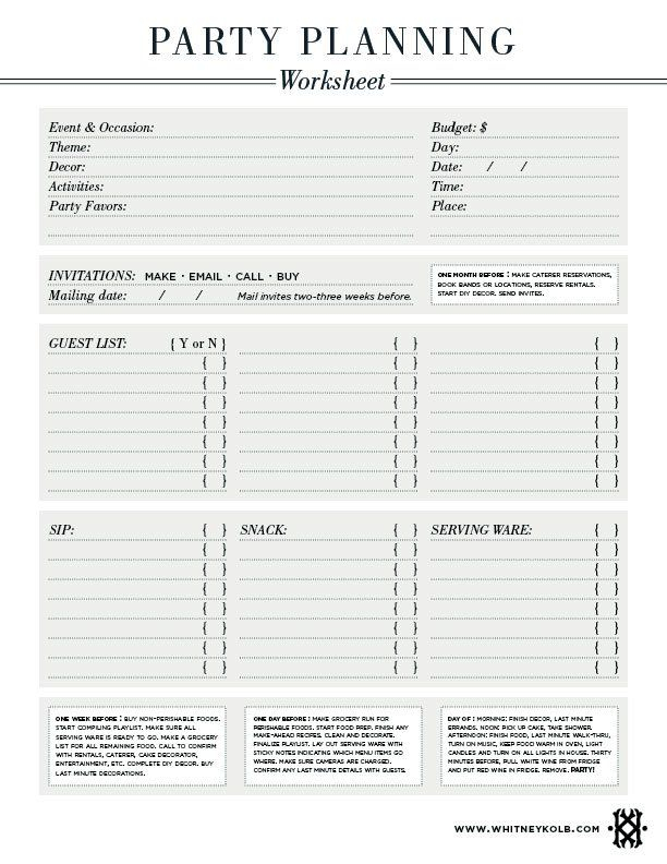 Party Planning Worksheet Event Planning Worksheet Party 