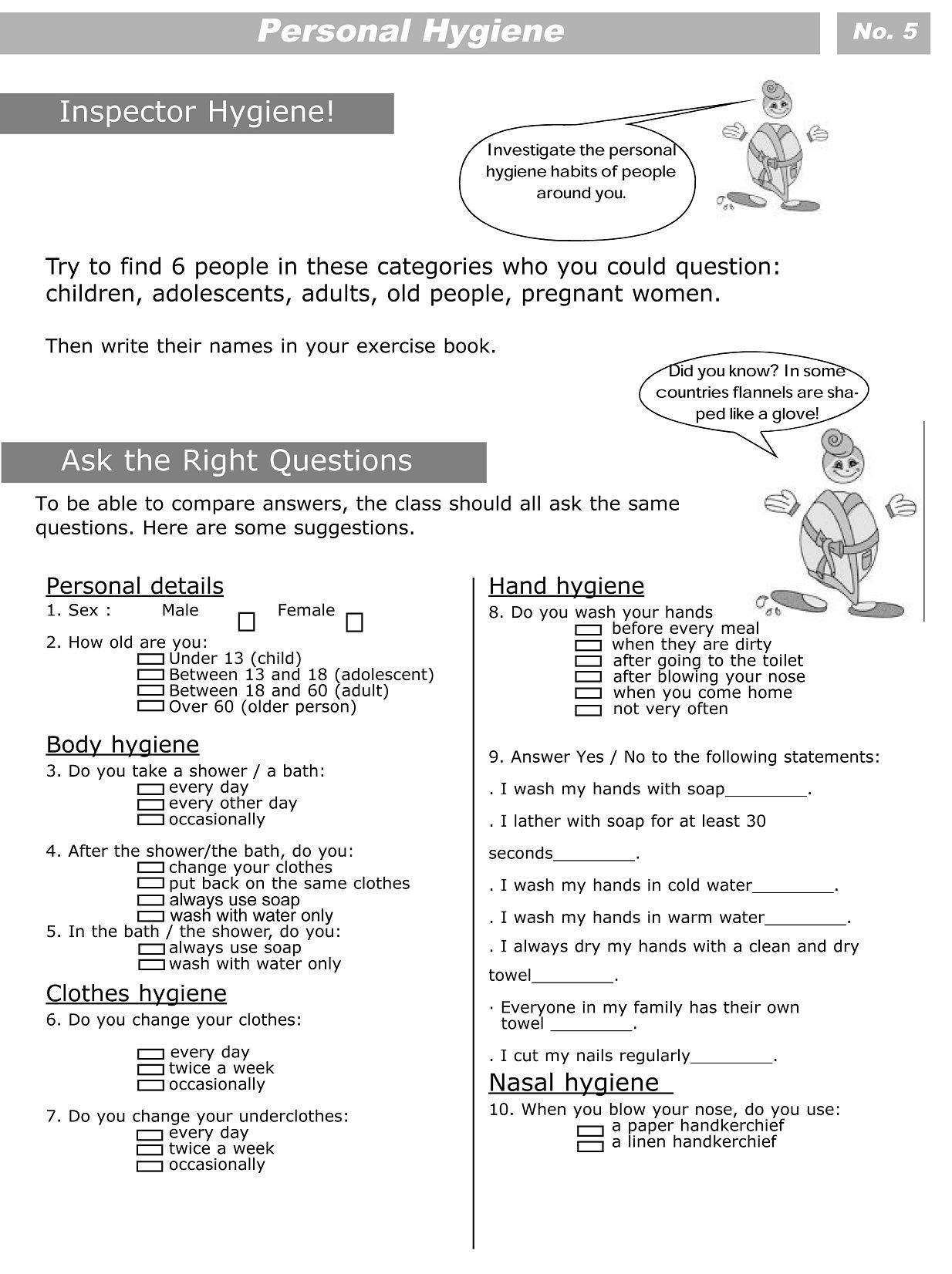 Personal Hygiene Activities Worksheets Printable 