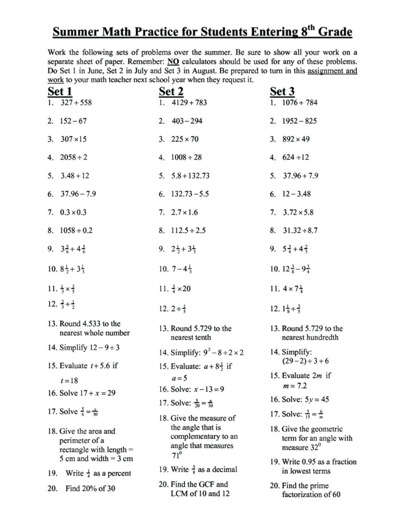 Pre Algebra Worksheets For 8Th Graders Db Excel