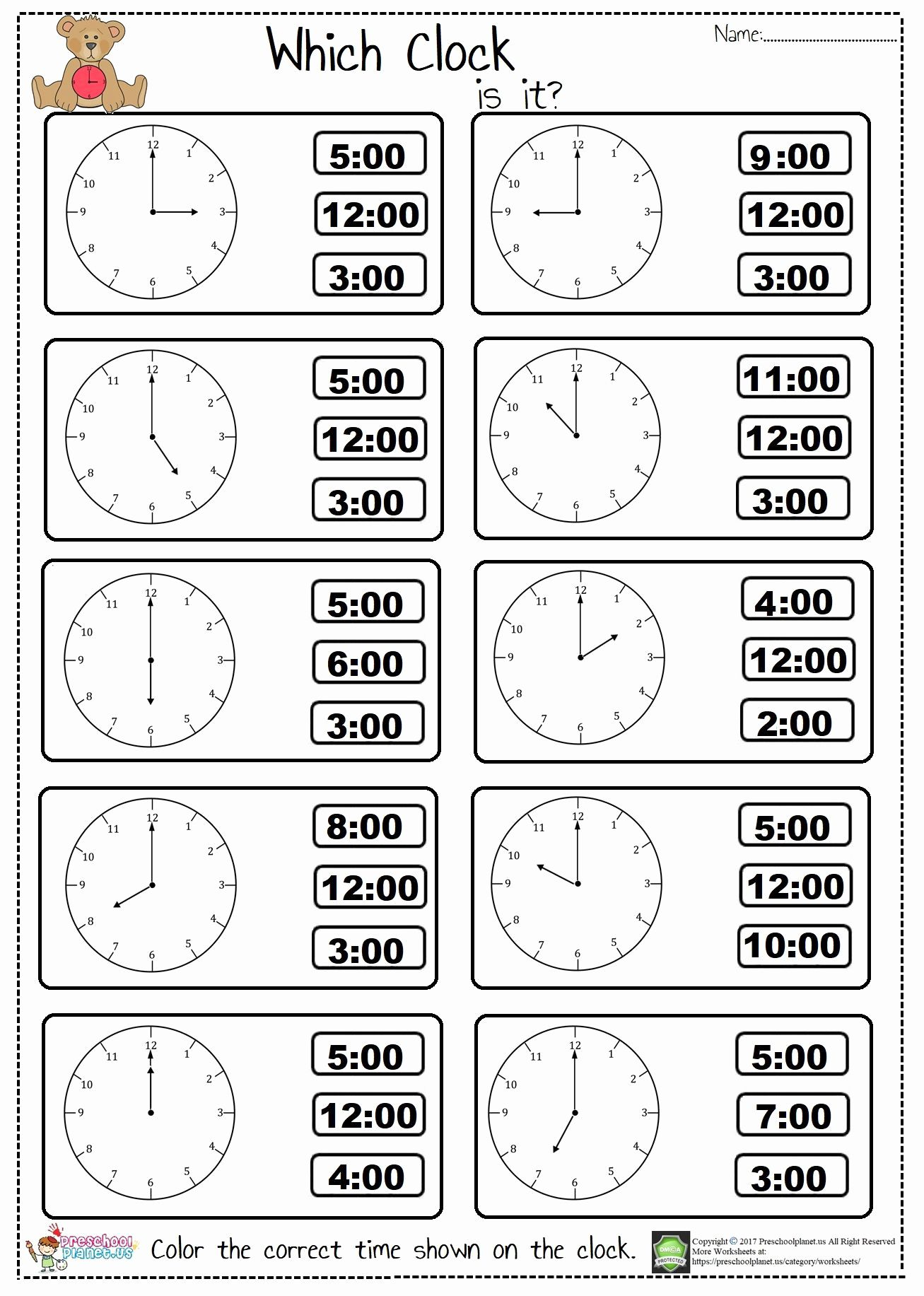 Preschool Clock Worksheet Time Worksheets Kindergarten 