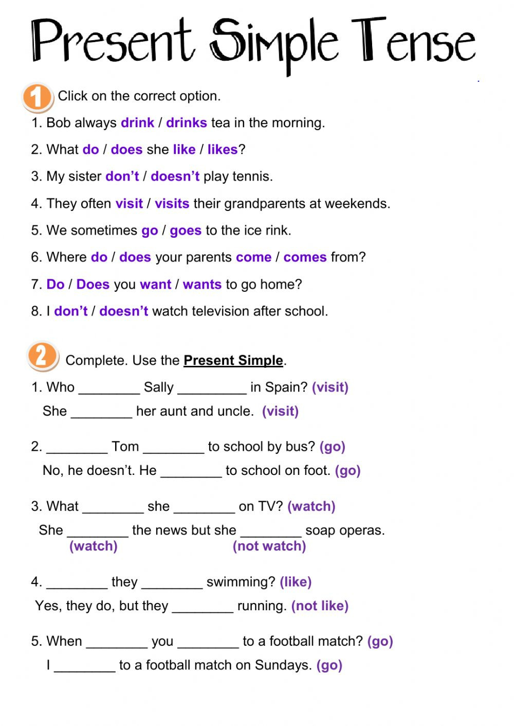 Present Simple Tense Interactive Worksheet Db excel