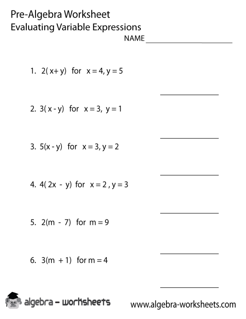 Print The Free Variables Pre Algebra Worksheet Printable