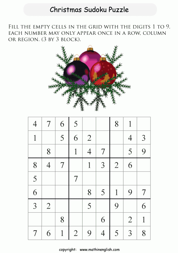 Printable Christmas Sudoku Puzzles For Kids And Math Students 