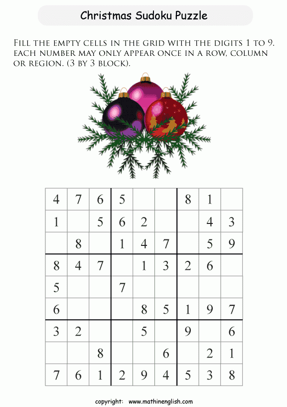 Printable Christmas Sudoku Puzzles For Kids And Math Students