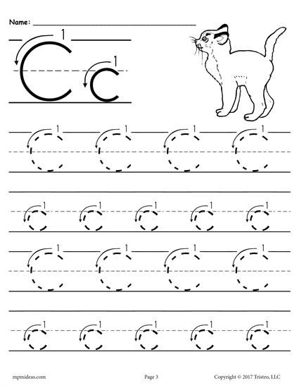 Printable Letter C Tracing Worksheet With Number And Arrow 