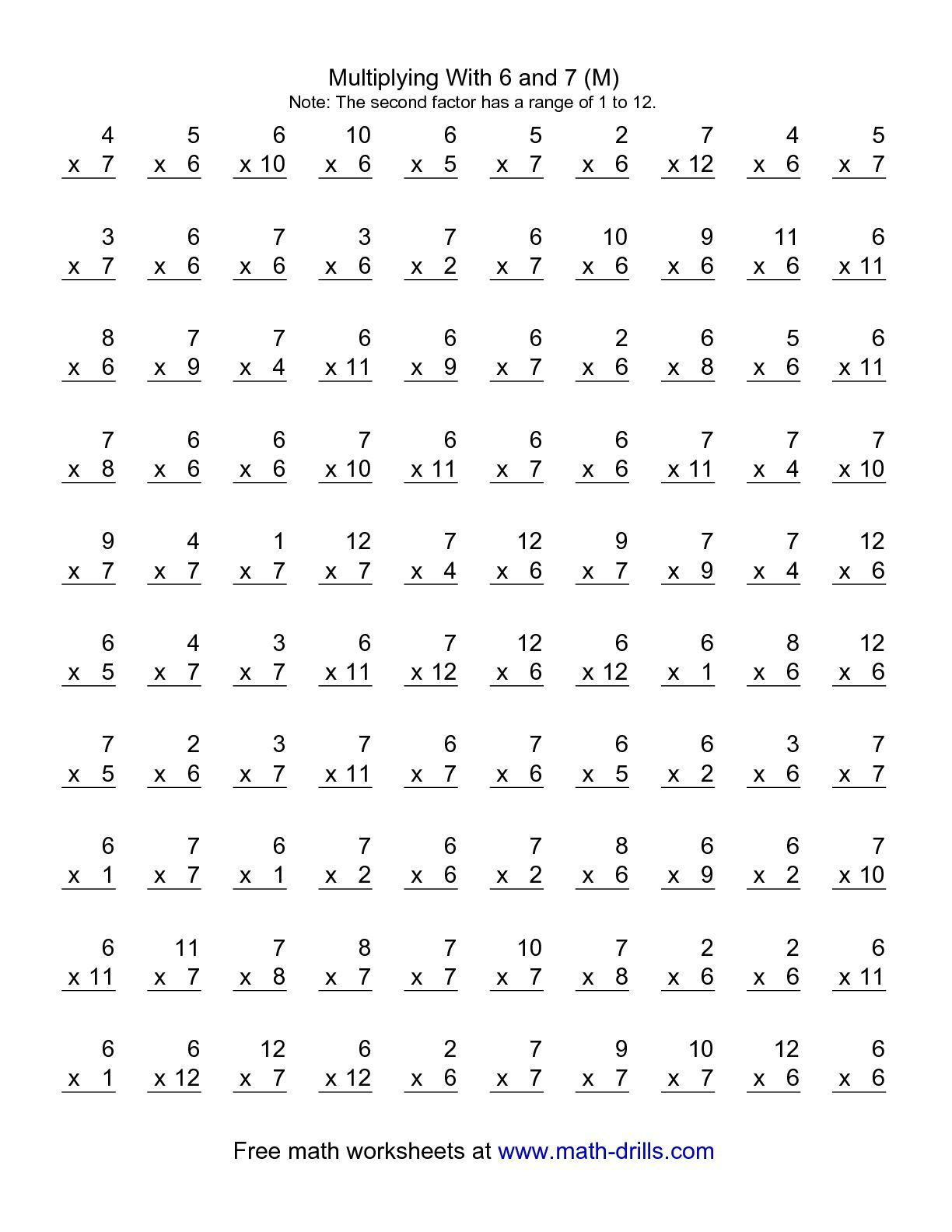 Printable Multiplication Sheets 100 Problems 