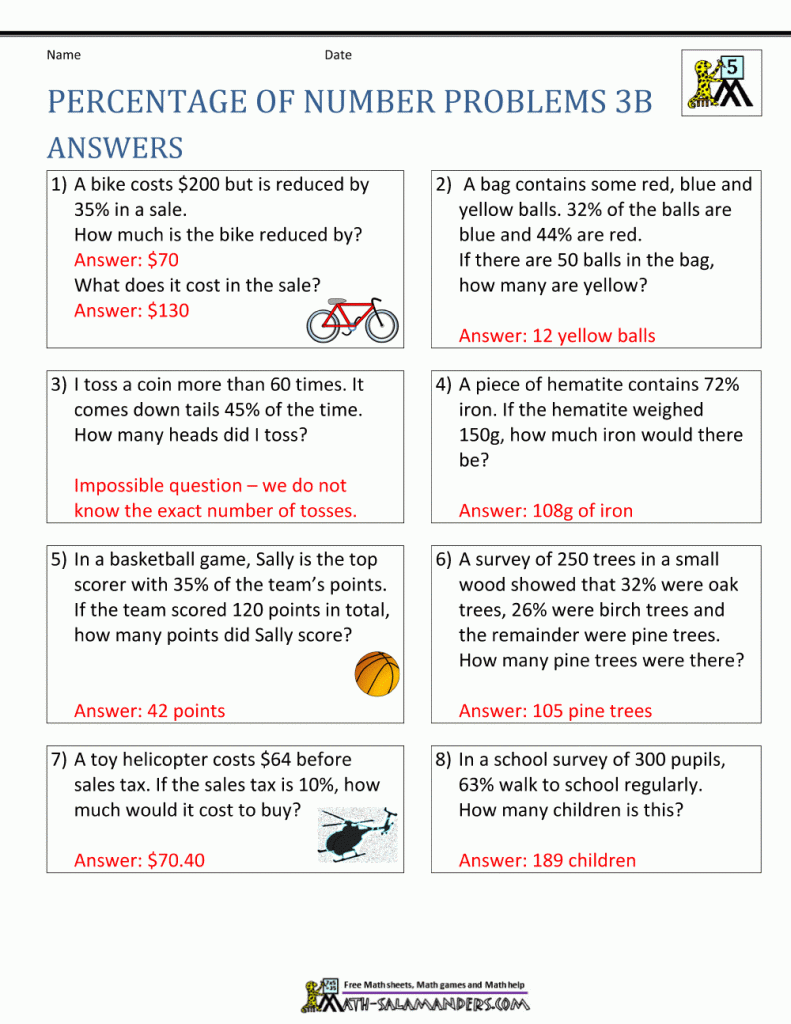 Percent Word Problems Worksheet Printable | AlphabetWorksheetsFree.com
