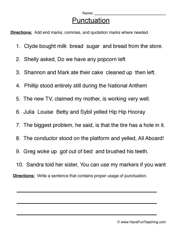 Punctuation Review Worksheet Punctuation Worksheets 