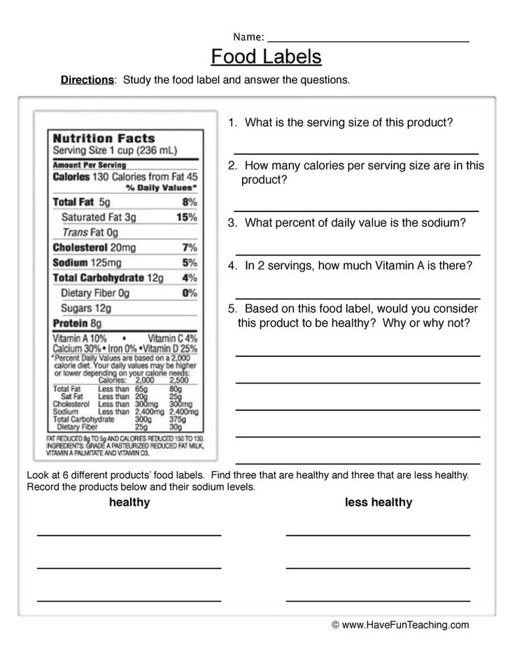 Reading Food Labels Worksheet Reading Food Labels Food 