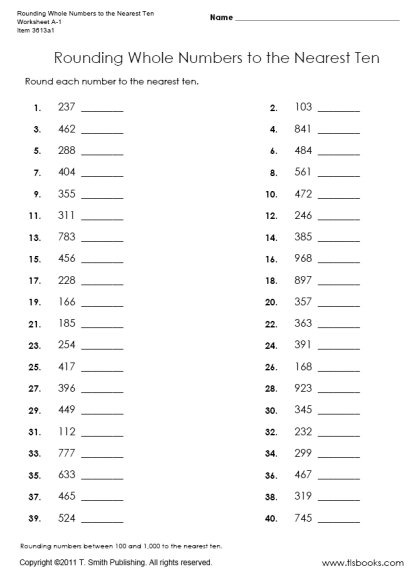 Rounding To The Nearest Ten Worksheets 3rd Grade 