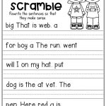 Sentence Scramble Worksheets Kindergarten Literacy