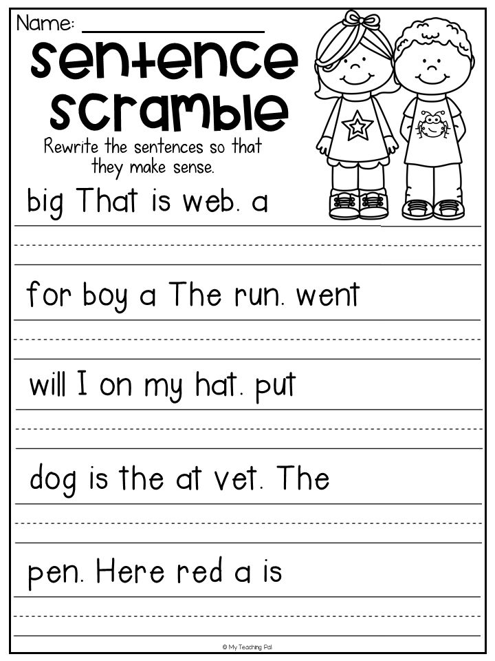 Sentence Scramble Worksheets Kindergarten Literacy 