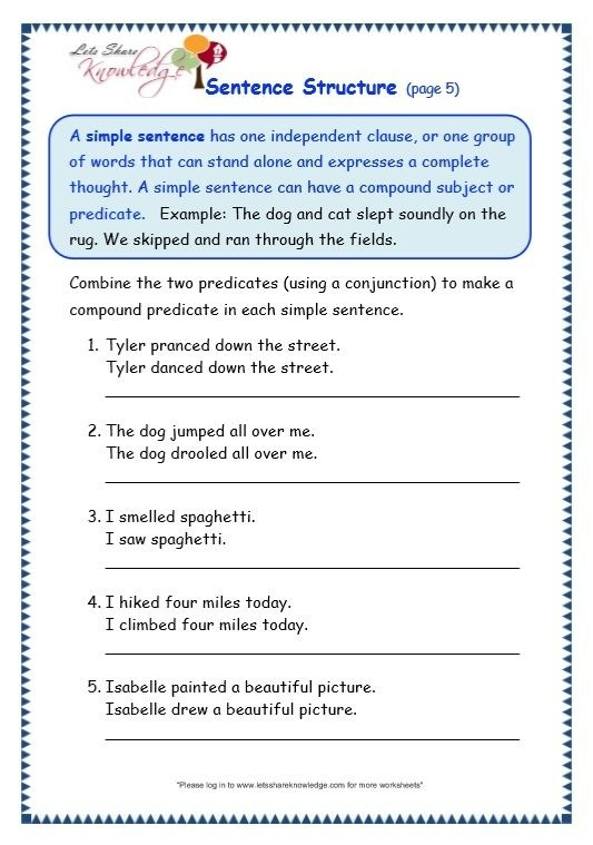 Sentence Structure Worksheets 7th Grade Worksheets Master