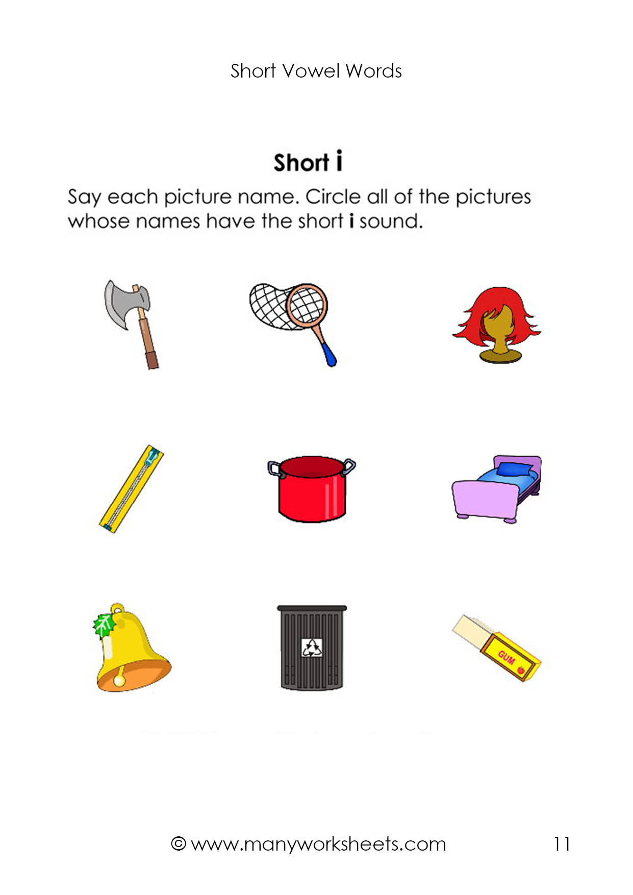 Short Vowel I Worksheet 1