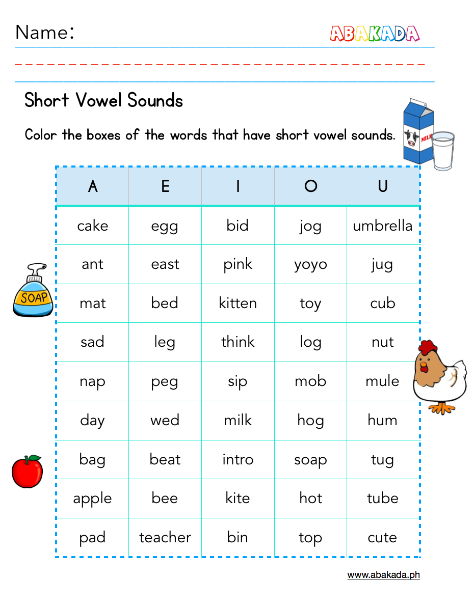 Short Vowel Sounds Worksheets Pre school And 1st Grade 