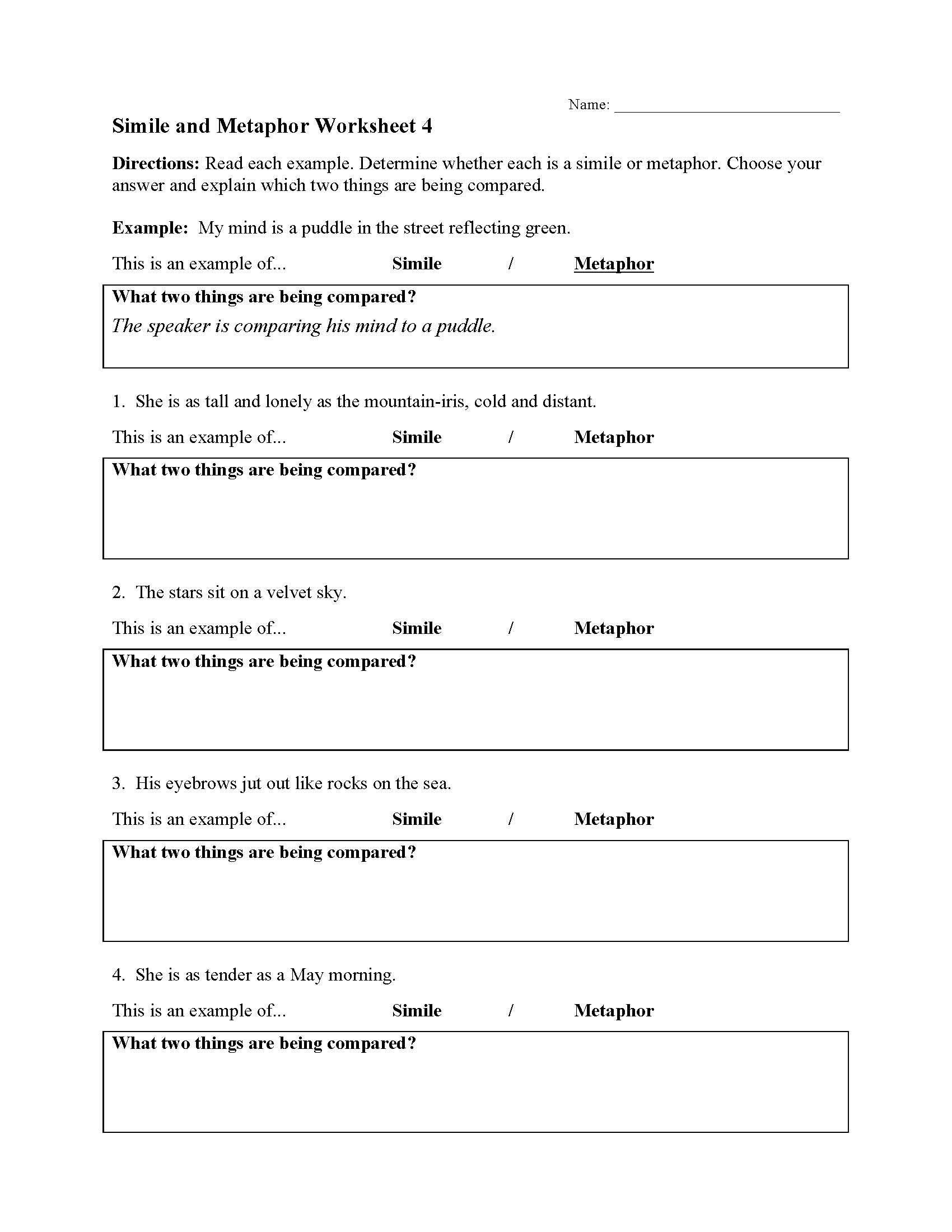 Similes Worksheets For Kids Printable Worksheets And 