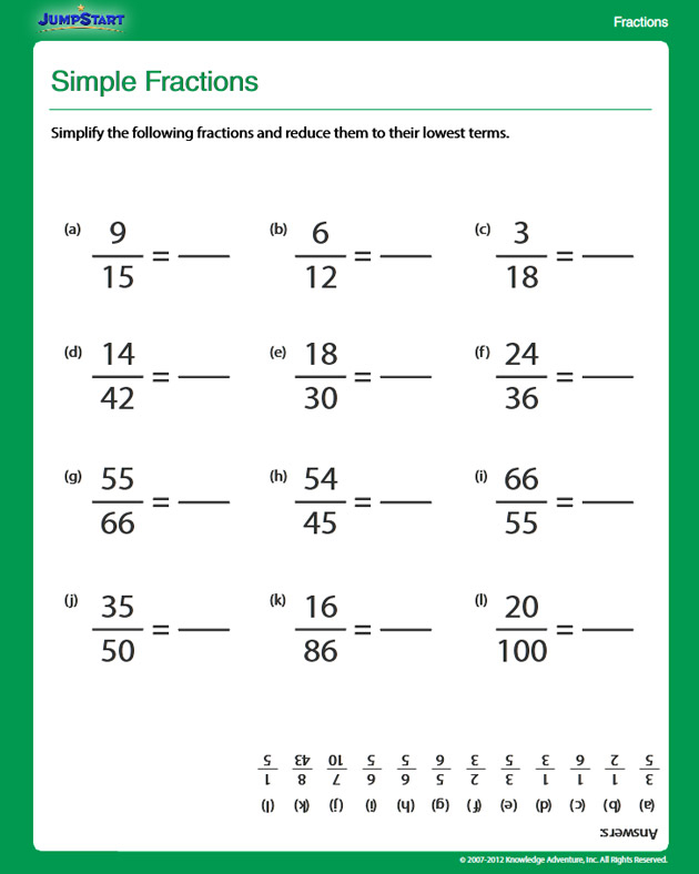 Simple Fractions View Free Fractions Worksheet For 4th 
