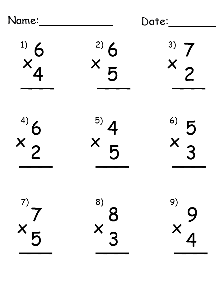 Single Digit Multiplication Printable Worksheets