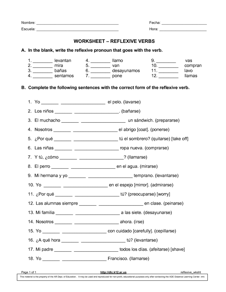 Spanish 1 Worksheets For High School Pdf Worksheets Free
