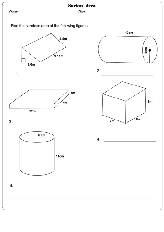 Surface Area Worksheet With Answer Key Printable Pdf Download