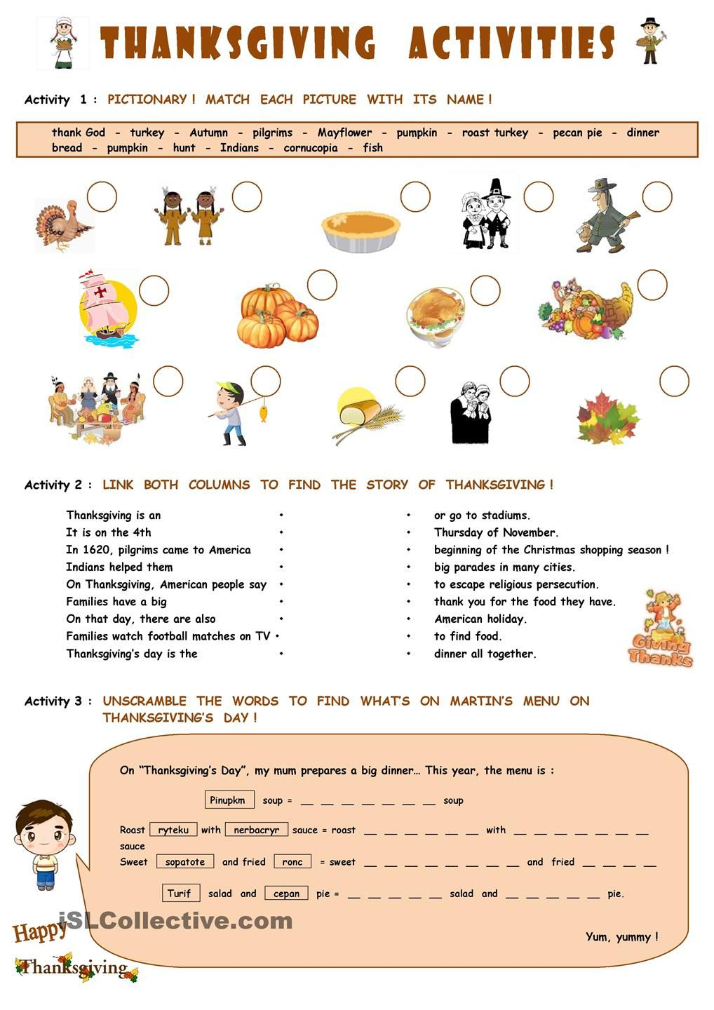 Thanksgiving Activities Thanksgiving Worksheets 