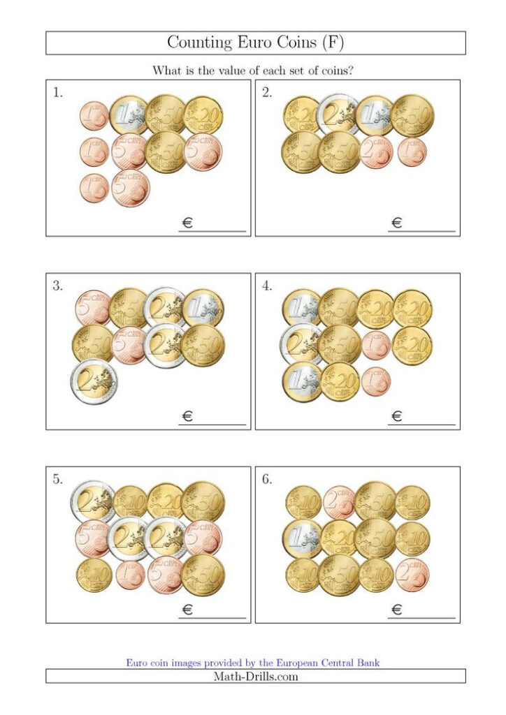 The Counting Euro Coins F Math Worksheet Money