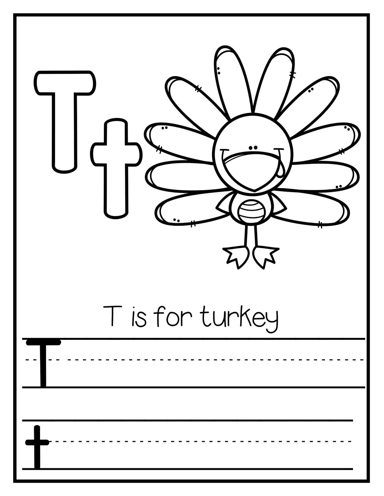 The Cozy Red Cottage T Is For Turkey Tracer Page