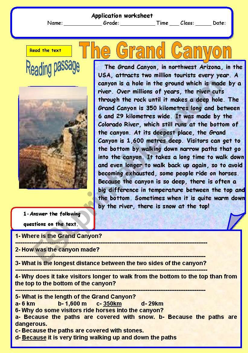 The Grand Canyon ESL Worksheet By Adel A