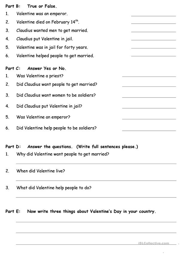 The History Of Valentine s Day English ESL Worksheets 