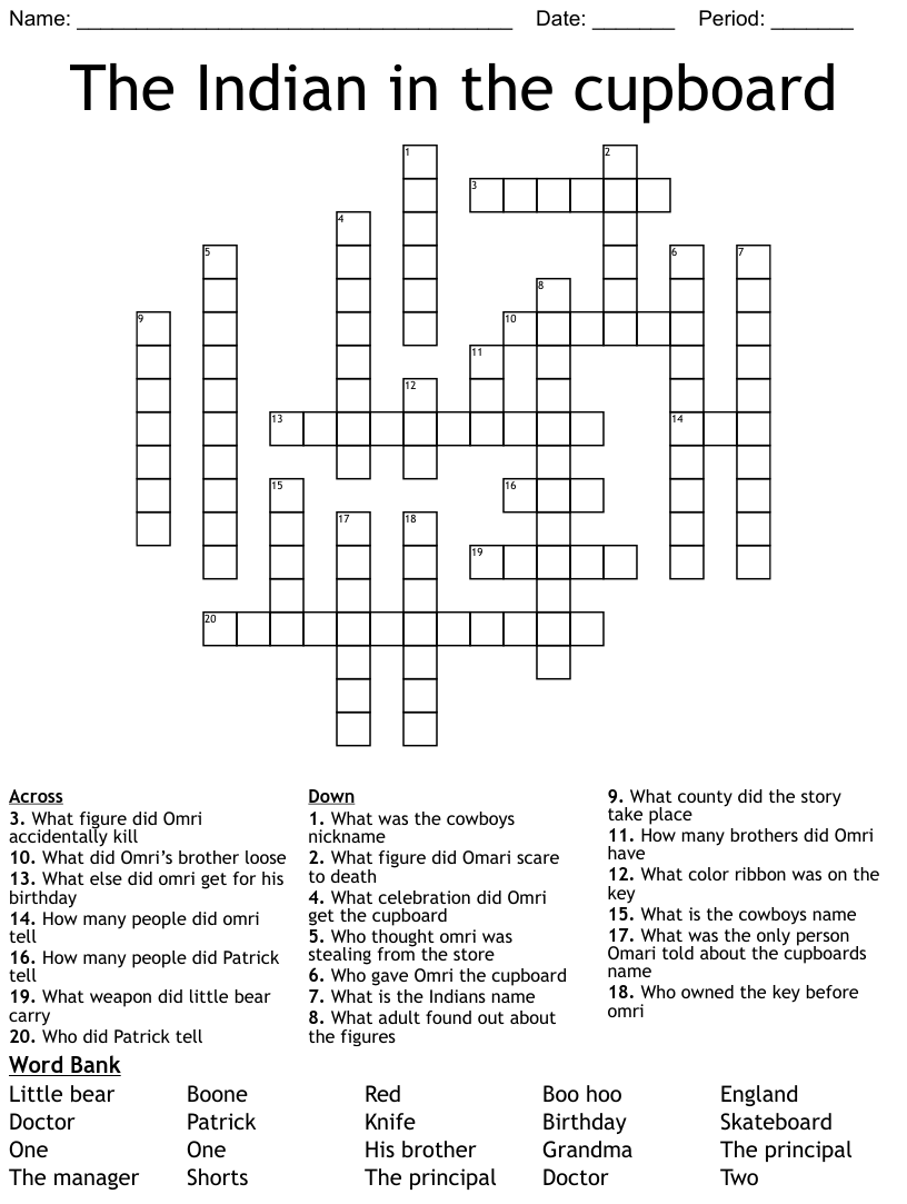 The Indian In The Cupboard Crossword WordMint