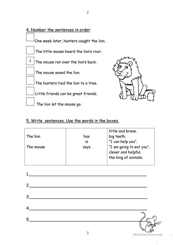 The Lion And The Mouse Fable Worksheets 99Worksheets