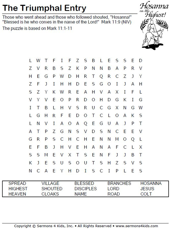 The Triumphal Entry Word Search Puzzle Palm Sunday 