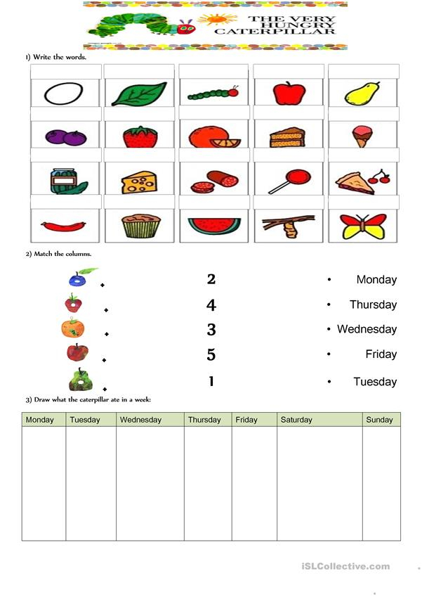  The Very Hungry Caterpillar Worksheet English ESL 