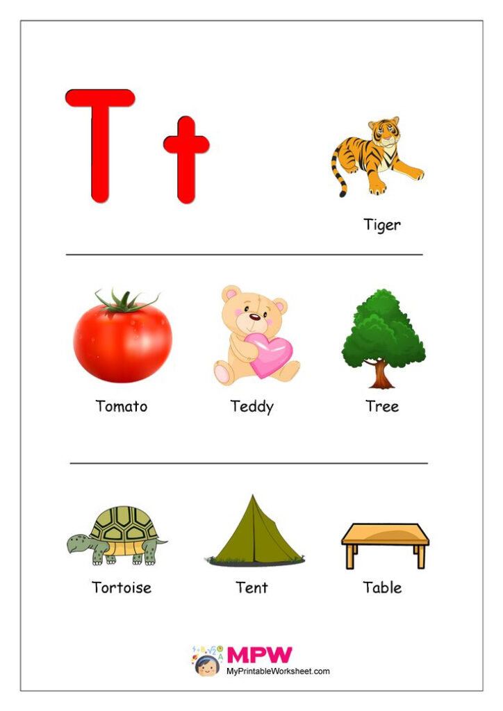 Things That Start With T Alphabet Printable Worksheet