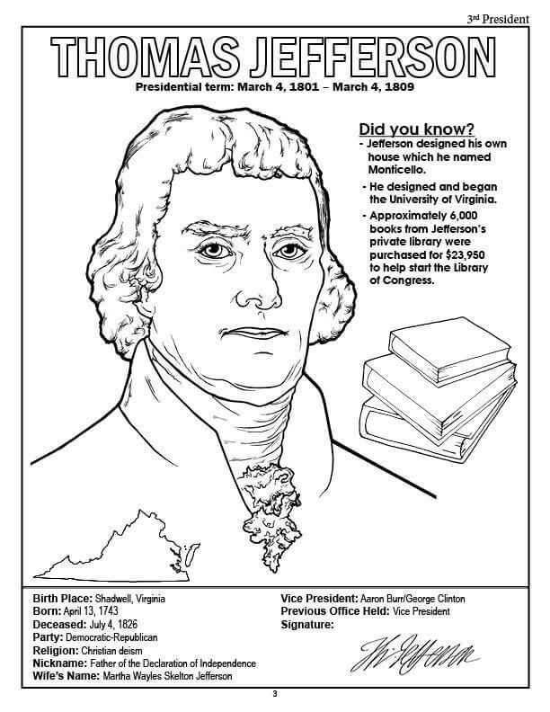 Thomas Jefferson Presidents Day Worksheet Coloring Sheets