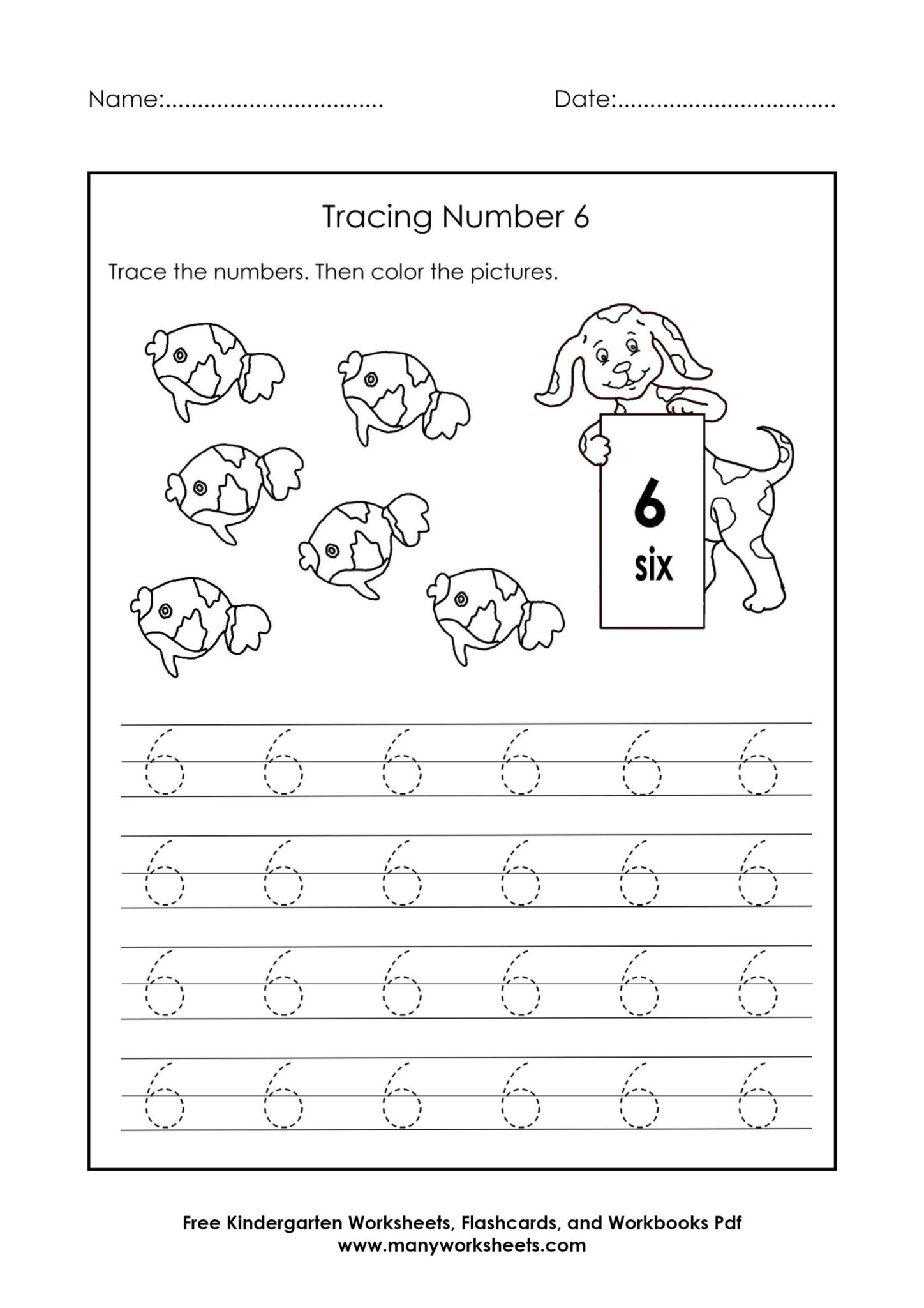 Tracing Number 6 Worksheets