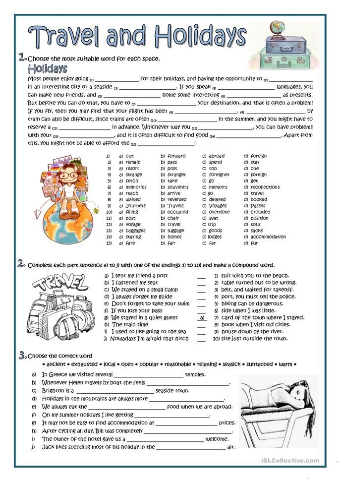 TRAVEL AND HOLIDAYS English ESL Worksheets English 