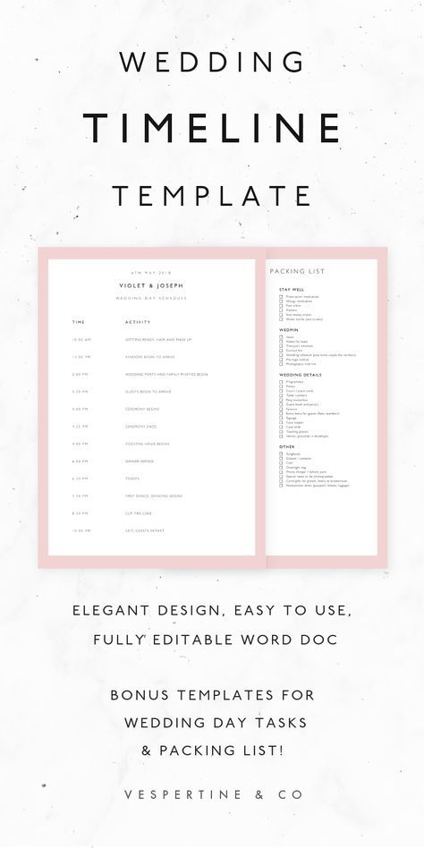 Trendy Wedding Reception Timeline Template Free Printable 
