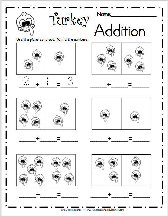 Turkey Addition Free Math Worksheet Made By Teachers