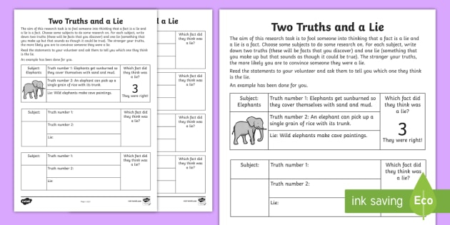 Two Truths And A Lie Worksheet Worksheet teacher Made