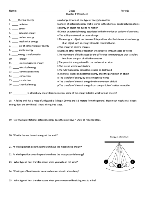 Types Of Energy Worksheets Pdf