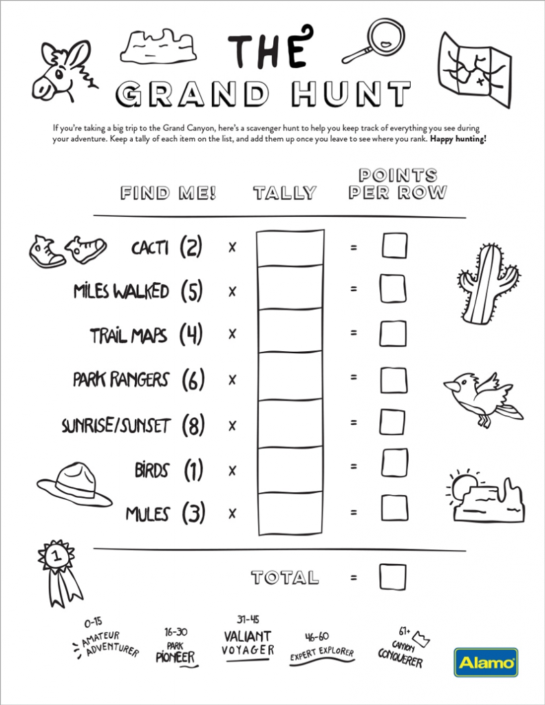 Vacation Activity Sheet The Grand Hunt Grand Canyon