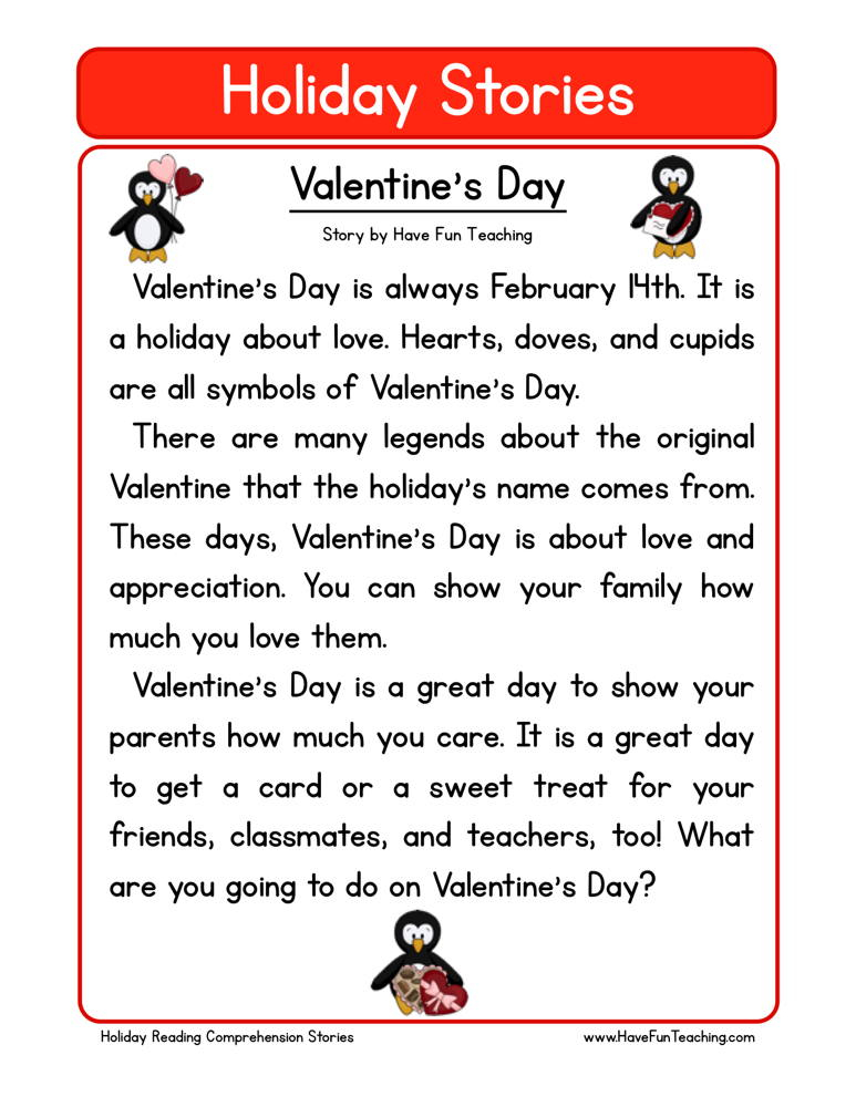 Valentine s Day Reading Comprehension Worksheet Have Fun